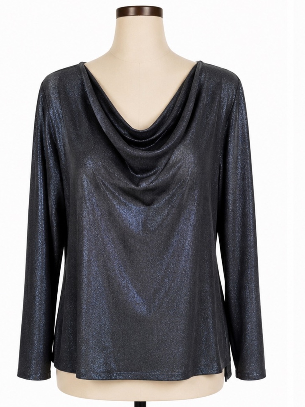 NWT Chico’s Cowl Neck Foil Top Midnight Shimmer Long Sleeve Size 2X (20)